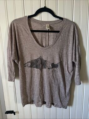 Taupe Graphic Fish Scoop Neck Top